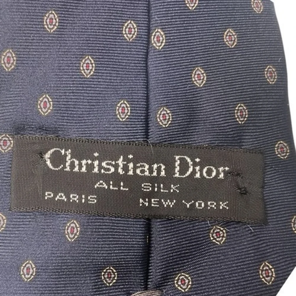 Vintage Christian Dior Navy/Red Abstract‎ High End Classy Men Tie 58x3.2 Silk